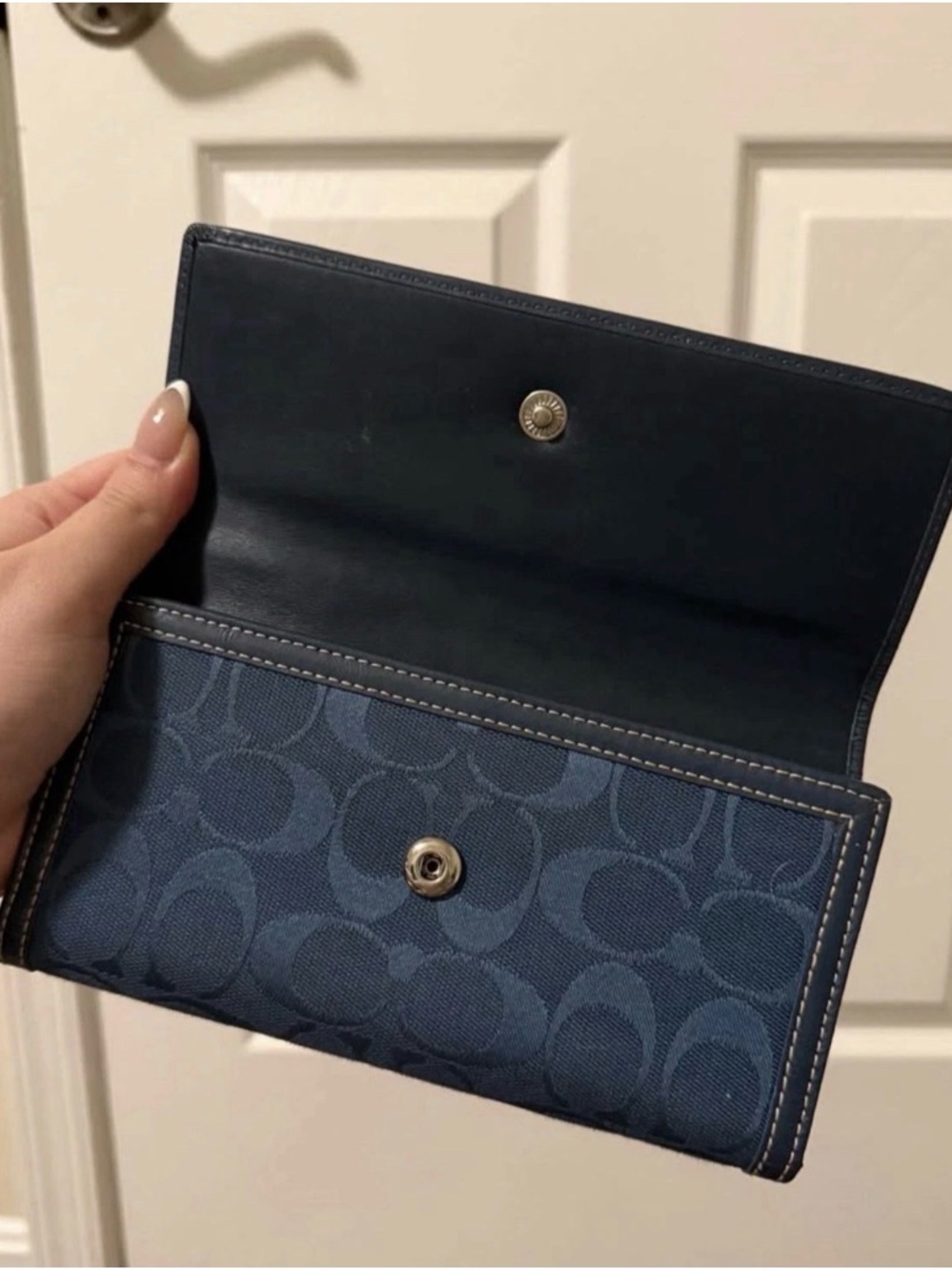 Coach Navy Signature Trifold Y2K Wallet - Picture 7 of 8